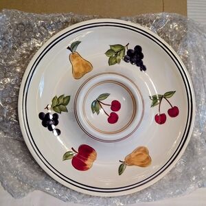 Tabletops Unlimited "Simple Fruit" Ceramic Chip And Dip One Piece Platter